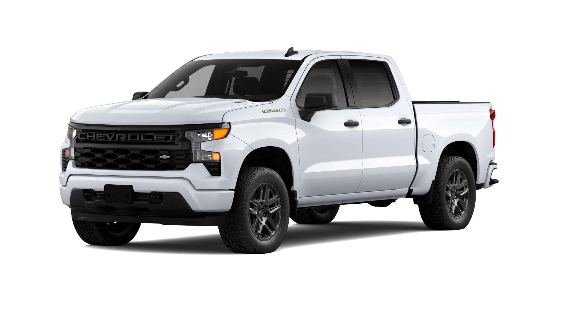 2026 Chevrolet Silverado 1500 Custom in Summit White — front three-quarter view